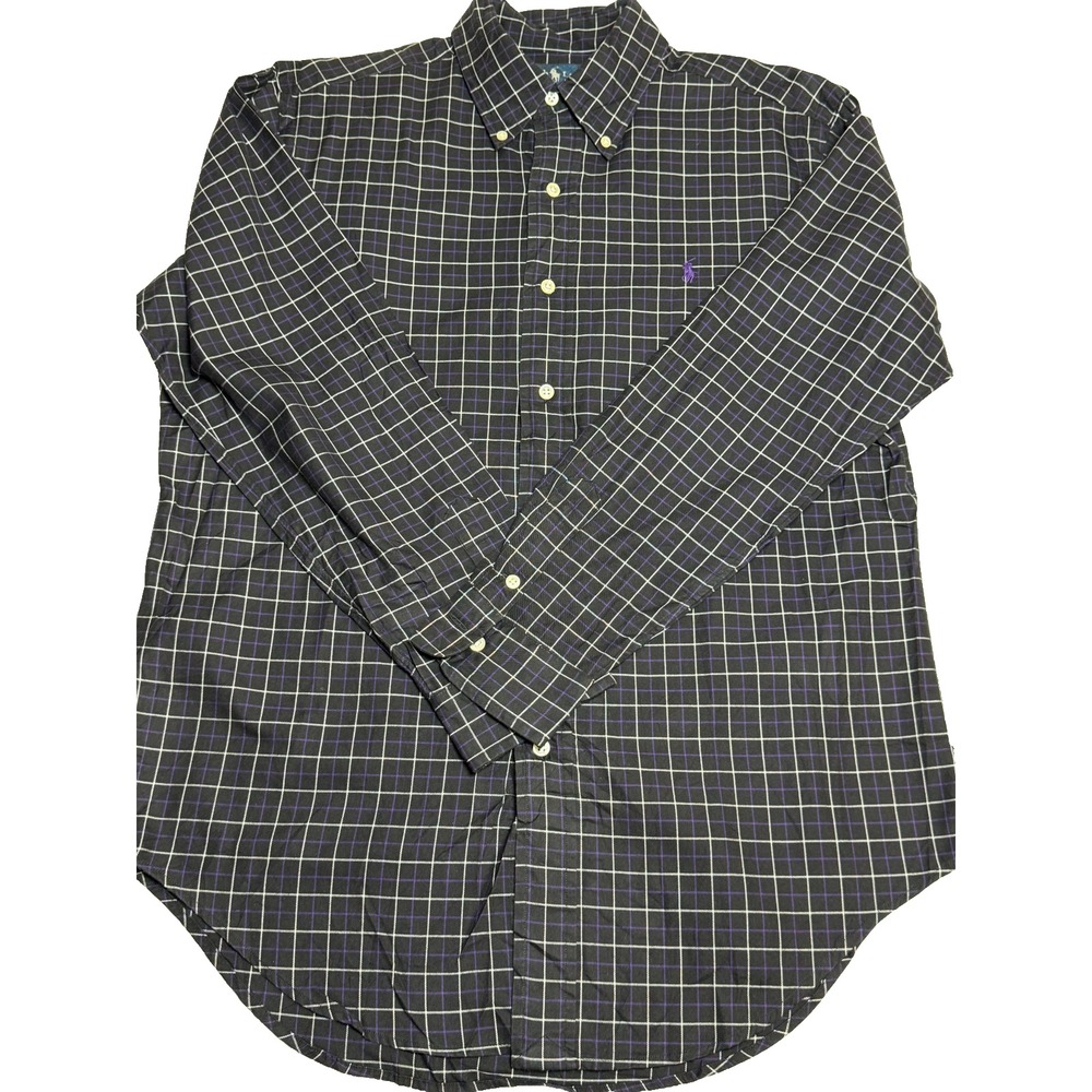 Ralph‎ Lauren Black White Check long sleeve button front Classic fit Size Medium